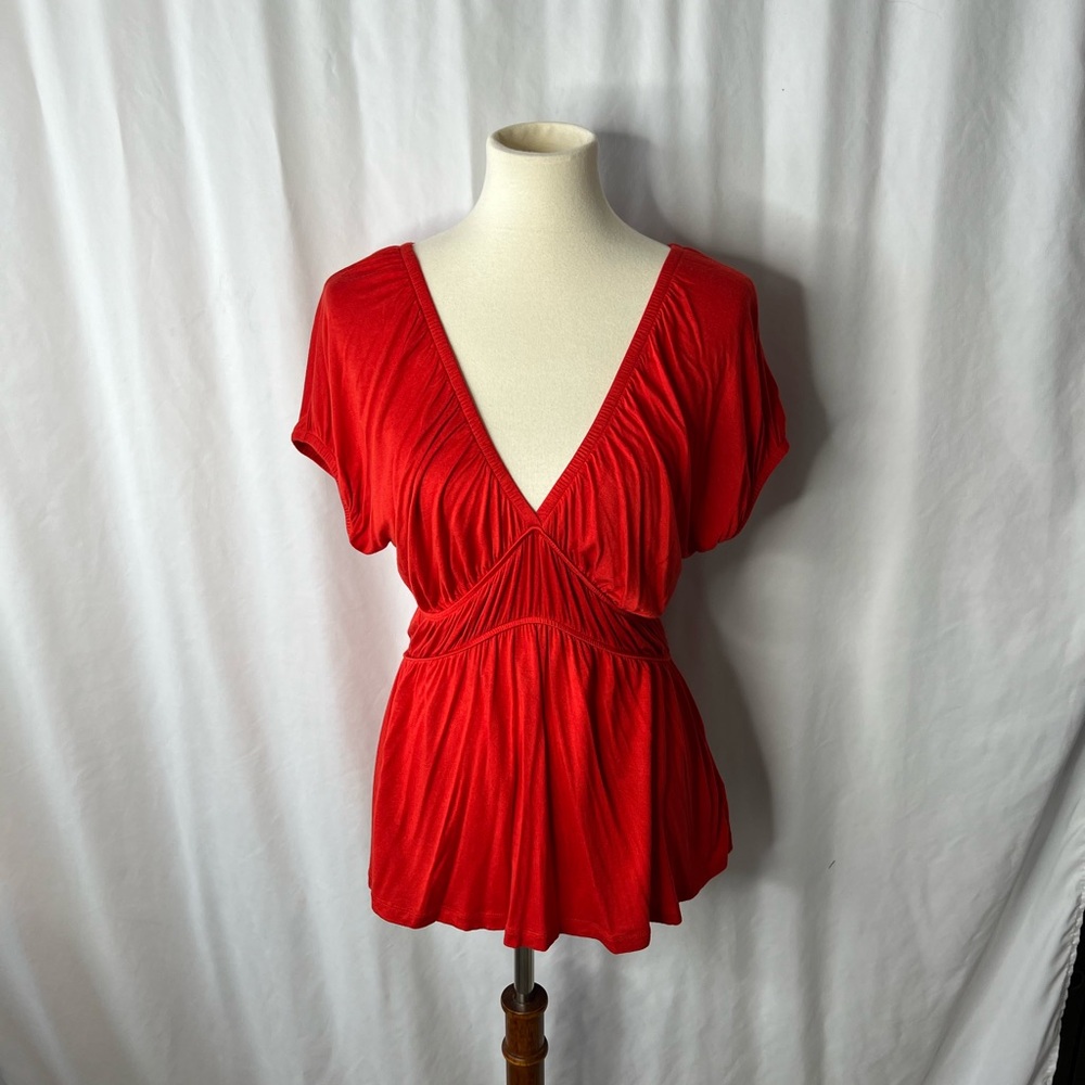 Venus Red Deep V-Neck Empire Waist Top – Size Medium